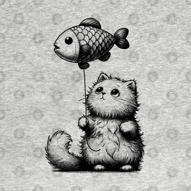 The cat and the fish balloon by Monochromania